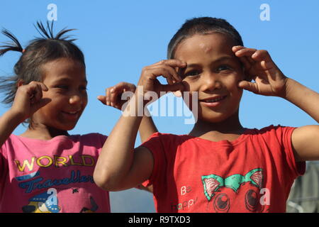 Kids of Himalayan Village On a Mountain in Rishikesh, Uttarakhand, India Stock Photo