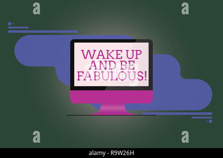 Text sign showing Wake Up And Be Fabulous. Conceptual photo Motivation inspiration encouragement for being great Mounted Computer Monitor Blank Reflec Stock Photo