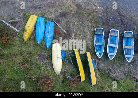 Aerial view of boats on shore, Honshu, Japan Stock Photo