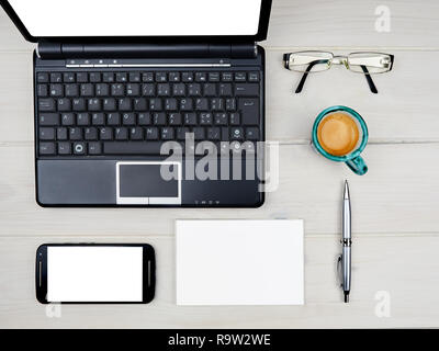 Desktop business office desk with items Stock Photo