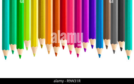 Set of misaligned coloured pencils side by side seamless isolated Stock Photo