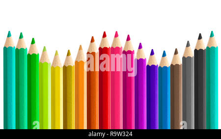 Set of coloured pencils side by side seamless forming rainbow wave isolated Stock Photo