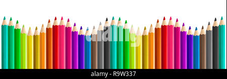 Set of coloured pencils side by side seamless forming rainbow wave isolated Stock Photo