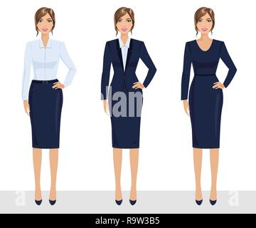 Elegant pretty business woman in formal clothes. Base wardrobe, feminine  corporate dress code. Collection of full length portraits of business woman  Stock Vector Image & Art - Alamy