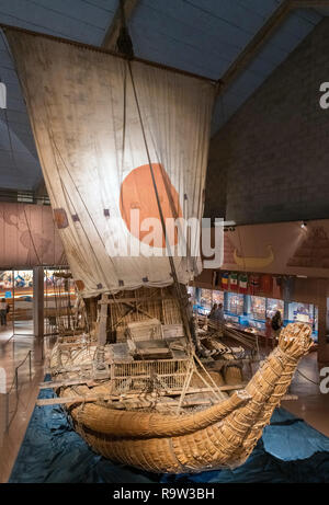 The Ra II papyrus boat in which Norwegian explorer Thor Heyerdahl crossed the Atlantic in 1970, Kon Tiki Museum, Bygdøy, Oslo, Norway Stock Photo