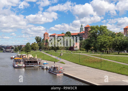 View towards Wawel Castle from the Vistula River, Wawel, Kraków, Poland Stock Photo