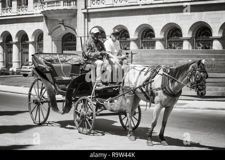 Tourist taking a city tour on a horse carriage in Old Havana, Cuba. Stock Photo