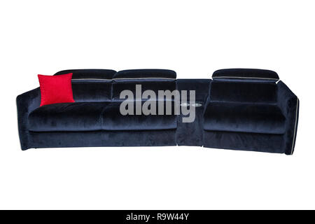 blue sofa with red pillow isolated on white background Stock Photo