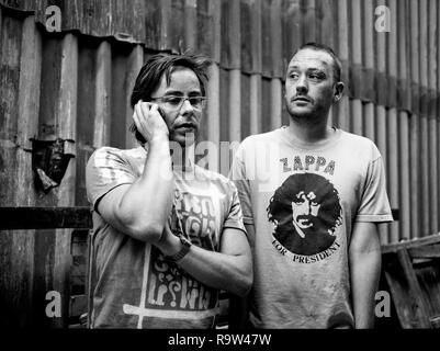 Basement Jaxx, English Electronic duo Felix Buxton and Simon Ratcliffe photographed at their Brixton Studio, August 2003.London, England, United Kingdom. Stock Photo