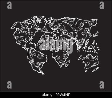 Graphic illustration of a map with spirals of wind. The idea for a tattoo. Chalk on a blackboard Stock Vector