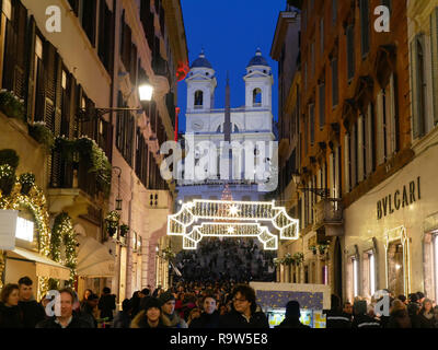 Rome, Italy - 29 Dec 2017: Crowd of people strolling in Via Condotti at christmas or xmas holiday time Stock Photo