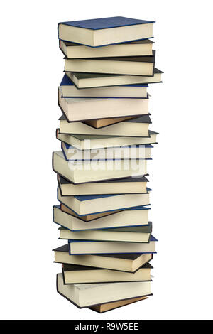High stack hard cover books isolated on white Stock Photo