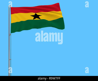 Flag of Ghana on the flagpole fluttering in the wind on pure blue background, 3d rendering Stock Photo