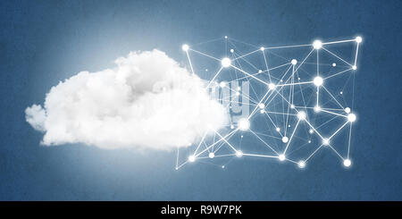 Lines and dots as networking idea drawn on blue background Stock Photo