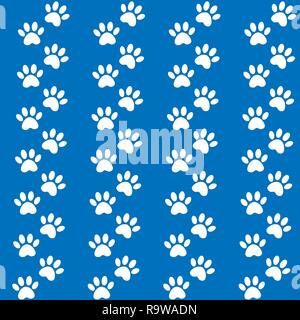 blue background for packing design. Traces of cat textile pattern. Vector seamless paw print seamless pattern. Stock Vector