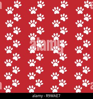 red background for packing design. Traces of cat textile pattern. Vector seamless paw print seamless pattern. Stock Vector