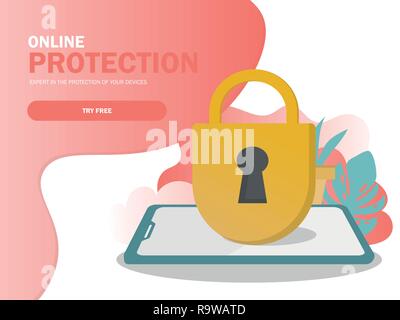 Mobile security, data protection concept. Modern flat design graphic elements Stock Vector
