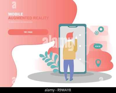 Augmented reality smartphone, vector illustration for landing page Stock Vector