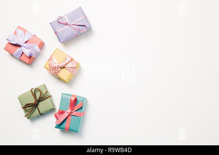 Colorful gift boxes isolated on white background Stock Photo