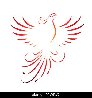 red phoenix rising wings line drawing isolated on a white background vector illustration EPS10 Stock Vector