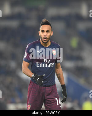Pierre-Emerick Aubameyang of Arsenal during the Premier League match between Brighton & Hove Albion and Arsenal at the American Express Community Stadium. 26 December 2018 Editorial use only. No merchandising. For Football images FA and Premier League restrictions apply inc. no internet/mobile usage without FAPL license - for details contact Football Dataco Stock Photo
