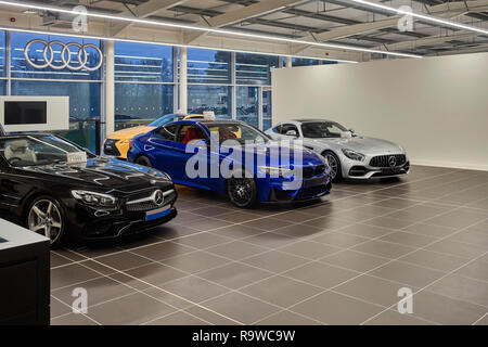 Very expensive cars on show at Jacksons car showroom in Douglas, Isle of Man Stock Photo