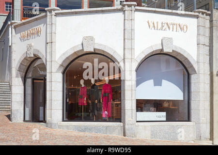 SANKT MORITZ, SWITZERLAND - AUGUST 16, 2018: Valentino luxury store in a sunny summer day in Sankt Moritz, Switzerland Stock Photo