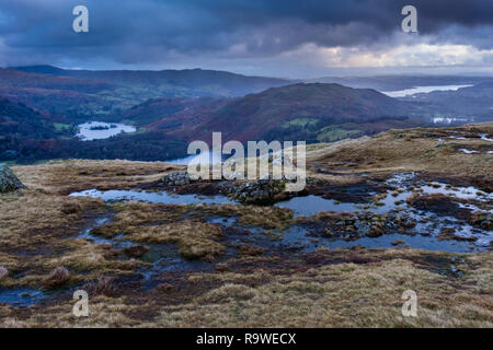 Grasmere and Rydal Water seen from the summit of Silver How, near Grasmere, Lake District, Cumbria Stock Photo