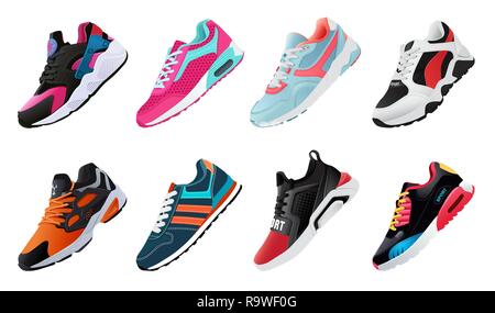 Fitness sneakers shoes for training running shoe. Sport shoes set Stock Vector