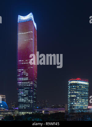 White Magnolia Plaza in Shanghai at night Stock Photo