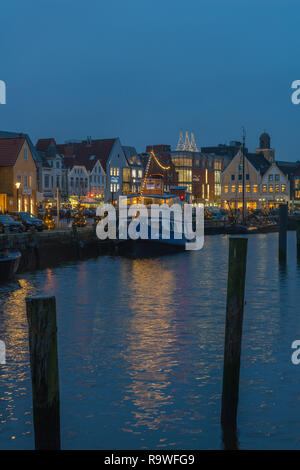 The small habour of the country town of Husum at Christmas time, North Frisia, Schleswig-Holstein, North Germany, Europe Stock Photo