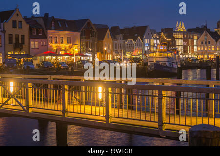 The small habour of the country town of Husum at Christmas time, North Frisia, Schleswig-Holstein, North Germany, Europe Stock Photo