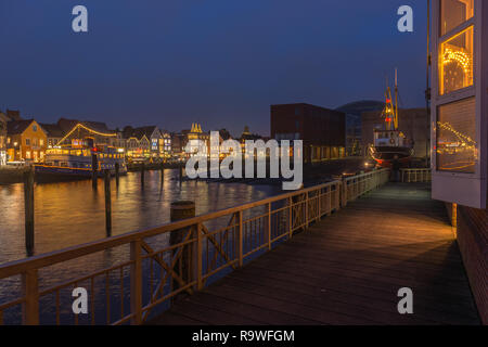 The small habour of the country town of Husum at Christmas time, North Frisia, Schleswig-Holstein, North Germany, Europe Stock Photo