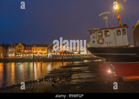 The small habour of the country town of Husum at Christmas time, North Frisia, Schleswig-Holstein, North Germany, Europe Stock Photo