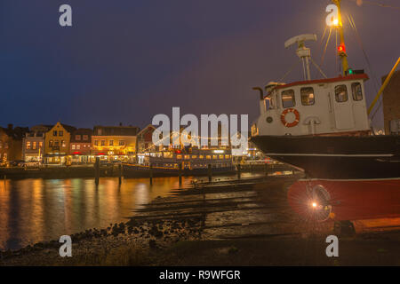 The small habour of the country town of Husum at Christmas time, North Frisia, Schleswig-Holstein, North Germany, Europe Stock Photo