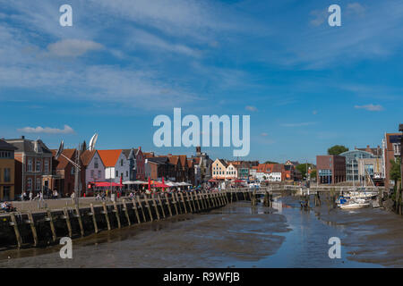 The small habour of the country town of Husum at low tide, North Frisia, Schleswig-Holstein, North Germany, Europe Stock Photo