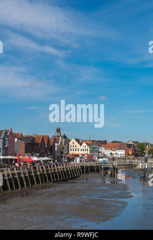 The small habour of the country town of Husum at low tide, North Frisia, Schleswig-Holstein, North Germany, Europe Stock Photo