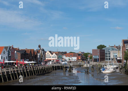 The small habour of the country town of Husum at low tide, North Frisia, Schleswig-Holstein, North Germany, Europe Stock Photo