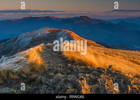 Sunset over Bieszczady Mountains, south east Poland Stock Photo