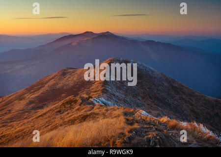 Sunset over Bieszczady Mountains, south east Poland Stock Photo