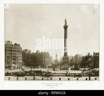 Trafalgar Square, London, Antique London Photograph, 1893 Stock Photo