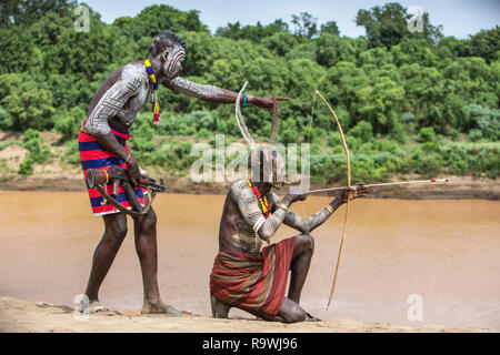 Kara Tribe from Dus Village of Omo Valley, Ethiopia Stock Photo