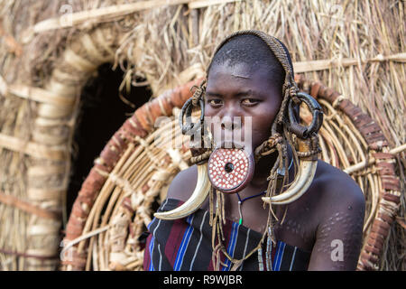 Mursi Tribe of Omo Valley, Ethiopia Stock Photo