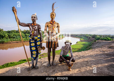 Kara Tribe from Dus Village of Omo Valley, Ethiopia Stock Photo