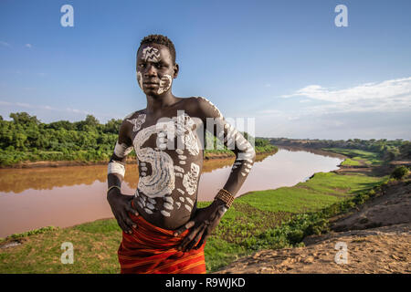 Kara Tribe from Dus Village of Omo Valley, Ethiopia Stock Photo