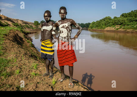 Kara Tribe from Dus Village of Omo Valley, Ethiopia Stock Photo