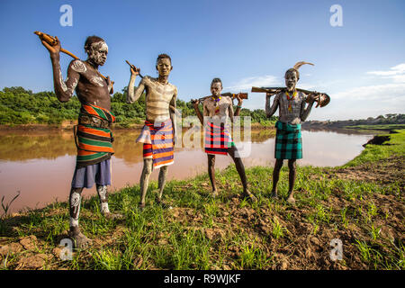 Kara Tribe from Dus Village of Omo Valley, Ethiopia Stock Photo