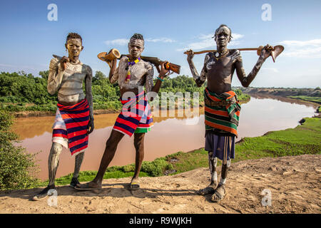 Kara Tribe from Dus Village of Omo Valley, Ethiopia Stock Photo