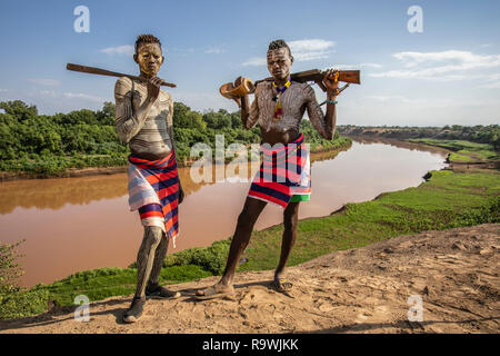 Kara Tribe from Dus Village of Omo Valley, Ethiopia Stock Photo