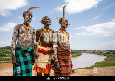 Kara Tribe from Dus Village of Omo Valley, Ethiopia Stock Photo